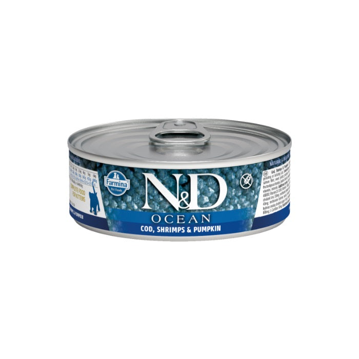 N&D Ocean Tahılsız Ton Balığı&Morina Balığı&Karides&Balkabağı 70gr Yavru Yaş Kedi Konservesi