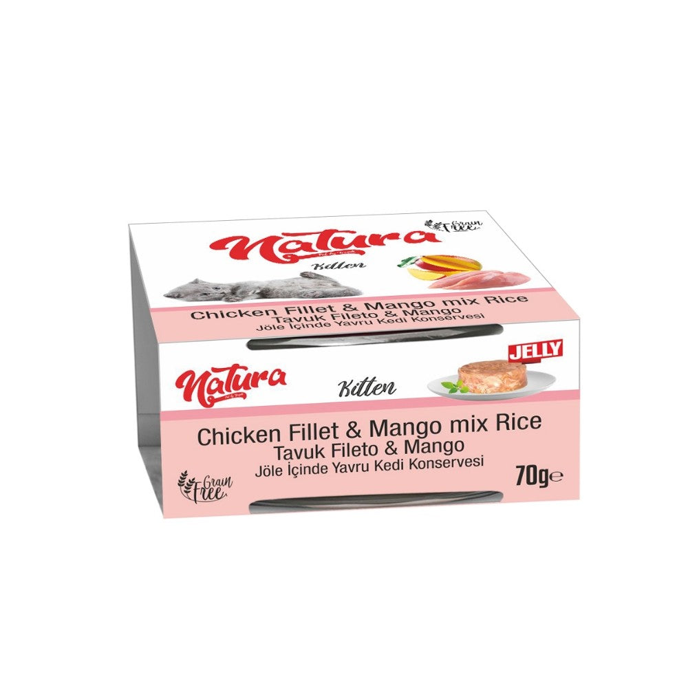 Natura Tavuk Fileto & Mango, Jöle İçinde Pirinçli Yavru Kedi Konservesi 70 Gr