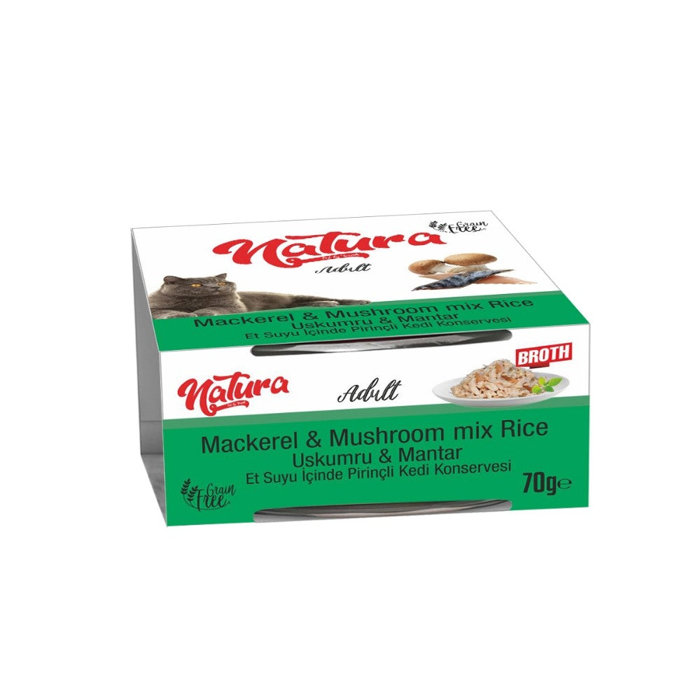 Natura Uskumru & Mantar, Et Suyu İçinde Pirinçli Kedi Konservesi 70 Gr