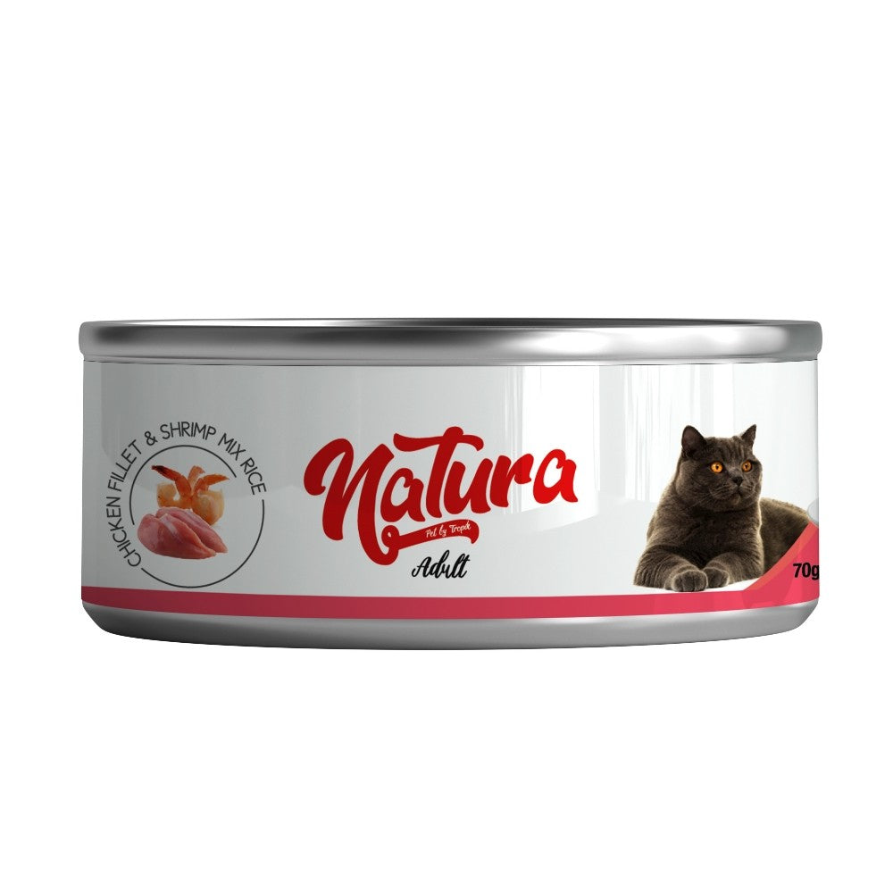 Natura Tavuk Fileto & Karides, Jöle İçinde Pirinçli Kedi Konservesi 70 Gr