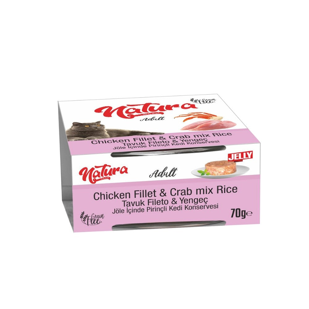 Natura Tavuk Fileto & Yengeç, Jöle İçinde Pirinçli Kedi Konservesi 70 Gr