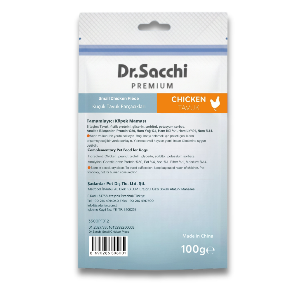 Dr.Sacchi Premium Küçük Tavuk Parçacıklı Tahılsız Köpek Ödülü 100 Gr