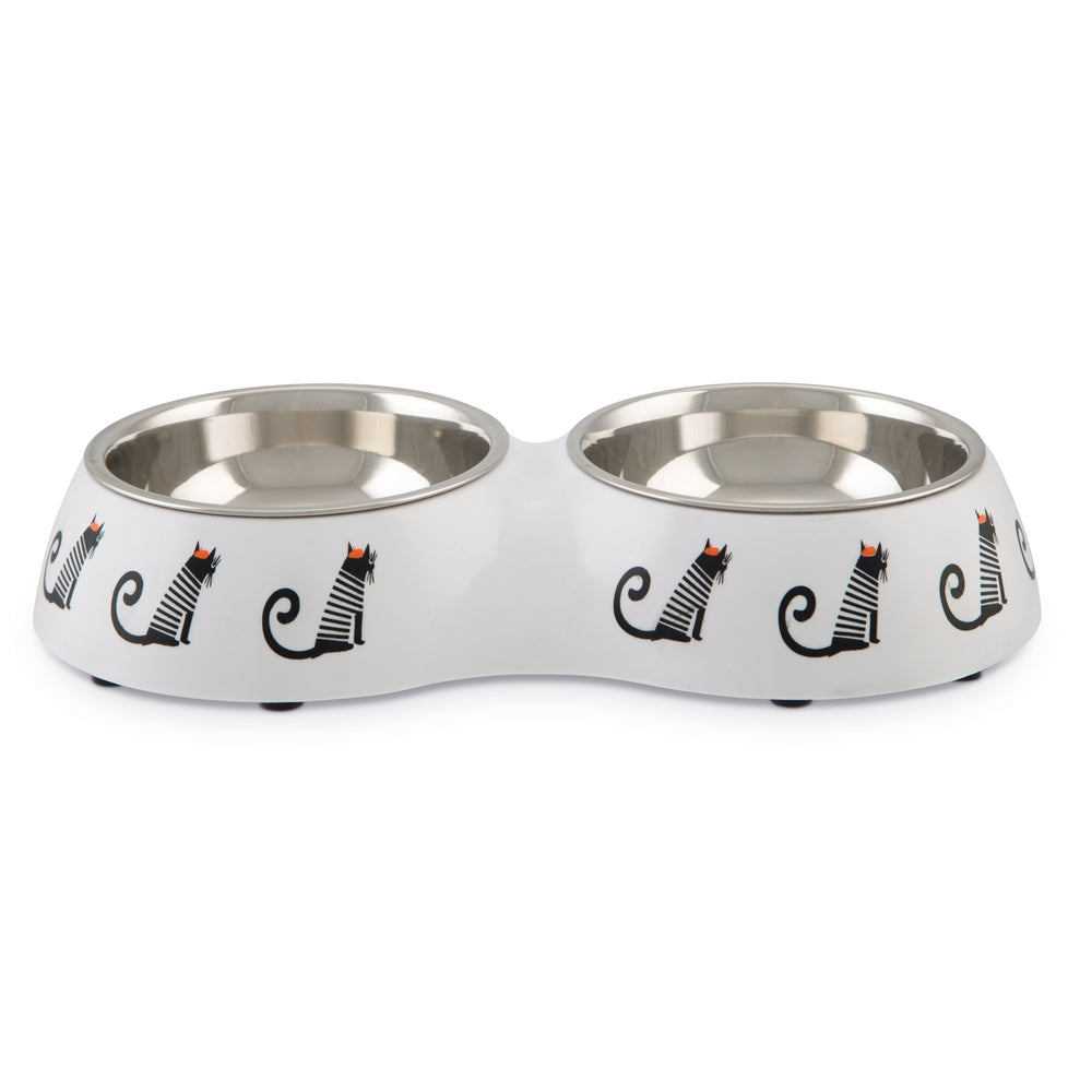 Beeztees Kedi İkili Mama ve Su Kabı, Paslanmaz Çelik, Beyaz, 27x14x4,5cm, 2x160ml