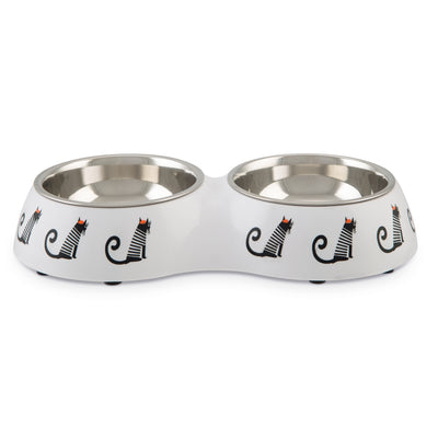 Beeztees Kedi İkili Mama ve Su Kabı, Paslanmaz Çelik, Beyaz, 27x14x4,5cm, 2x160ml