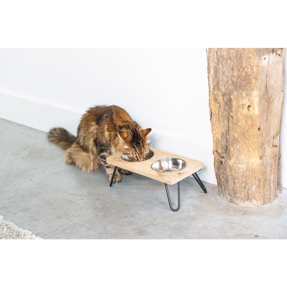 Beeztees DBL Kedi İkili Mama ve Su Kabı, Paslanmaz Çelik, Beyaz, 31x16x10cm, 2x350ml
