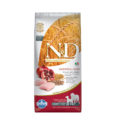 N&D Düşük Tahıllı Light Tavuk Etli ve Narlı 12 Kg Medium Maxi Yetişkin Kuru Köpek Maması