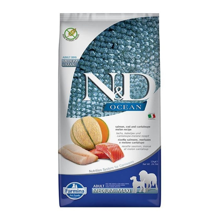 N&D Ocean Tahılsız Somon Mori.&Kavun Adult Med. Maxi 12 Kg Yetişkin Kuru Köpek Maması