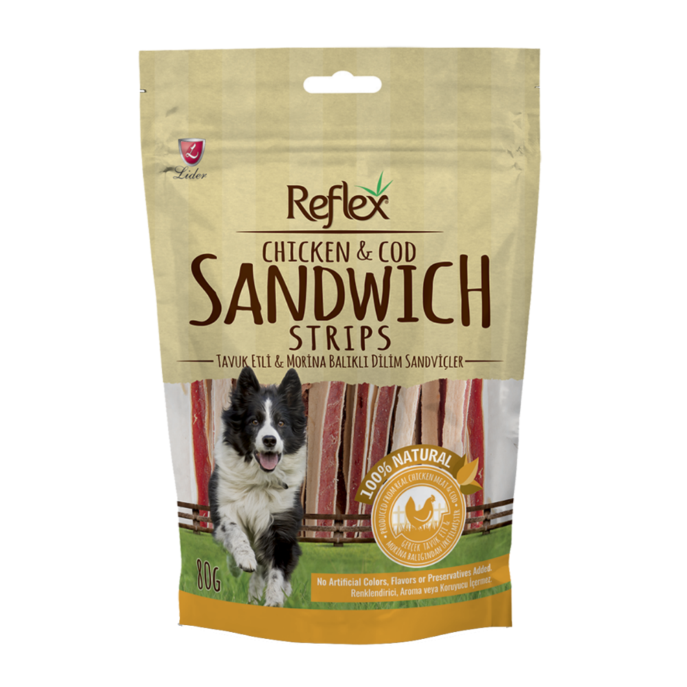 Reflex Tavuk Etli & Morina Balıklı Sandviç Çubuk Köpek Kurutulmuş Et Ödülü 80gr