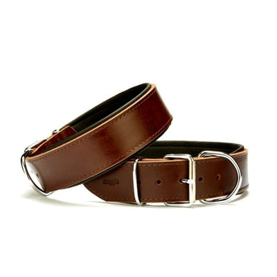 Doggie Çift Kat Gerçek Deriden El Yapımı Köpek Boyun Tasması 5x50-60cm - Brown