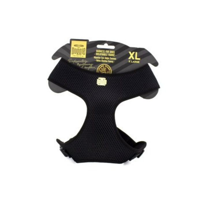 Doggie Havalı Dokumadan El Yapımı Küçük Irk Köpek Göğüs Tasması XL-2x50-65cm - Black