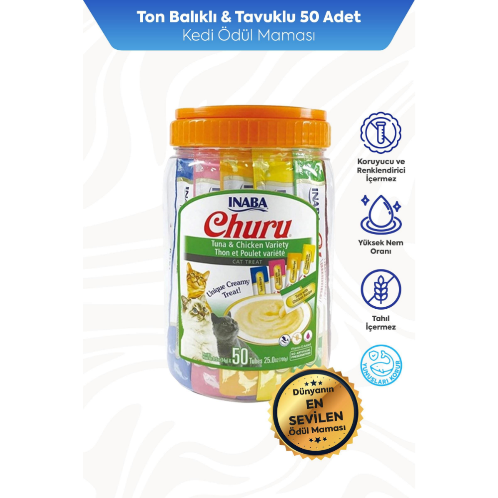 Inaba Ciao Churu Cream Tuna ve Tavuklu Kedi Ödül Kreması 50 x 14 Gr