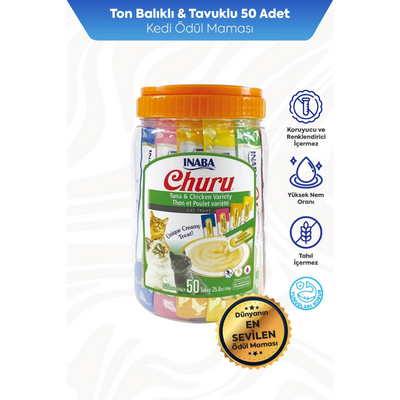 Inaba Ciao Churu Cream Tuna ve Tavuklu Kedi Ödül Kreması 50 x 14 Gr