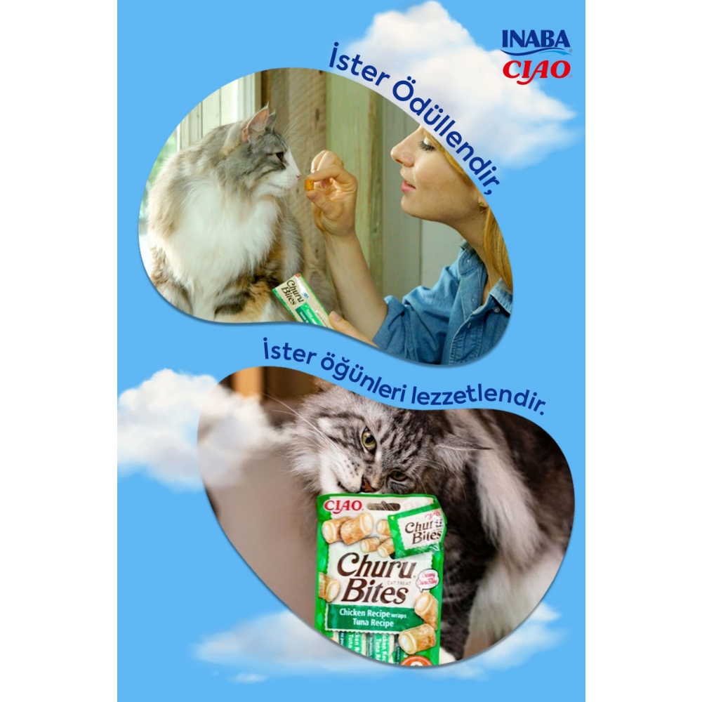 Inaba Ciao Churu Bites Tavuk Sargılı ve Ton Balıklı Kedi Ödül Maması 3 x 10 Gr