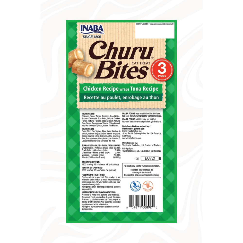 Inaba Ciao Churu Bites Tavuk Sargılı ve Ton Balıklı Kedi Ödül Maması 3 x 10 Gr