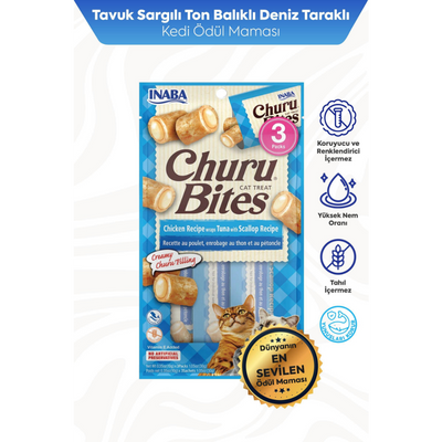 Inaba Ciao Churu Bites Tavuk Sargılı, Deniz Taraklı ve Ton Balıklı Kedi Ödül Maması 3 x 10 Gr