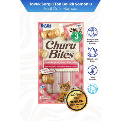 Inaba Ciao Churu Bites Tavuk Sargılı , Ton Balıklı ve Somonlu Kedi Ödül Maması 3 x 10 Gr