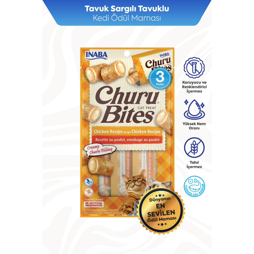 Inaba Ciao Churu Bites Tavuk Sargılı Kedi Ödül Maması 3 x 10 Gr