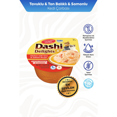 Inaba Ciao Dashi Delights Tavuk & Ton ve Somon Balıklı Kedi Çorbası 70 Gr