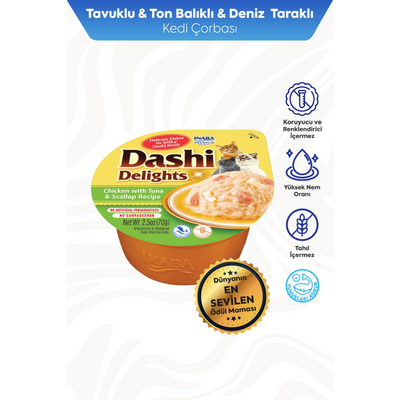 Inaba Ciao Dashi Delights Tavuk & Ton Balığı ve Deniz Taraklı Kedi Çorbası 70 Gr