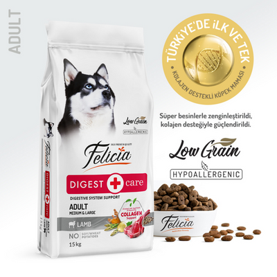 Felicia Az Tahıllı 15 Kg Yetişkin Kuzulu M/Large Breed HypoAllergenic Köpek Maması