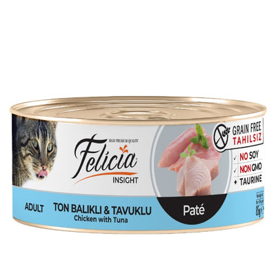 Felicia Tahılsız Kıyılmış Ton Balıklı Tavuklu Yaş Kedi Maması 85gr