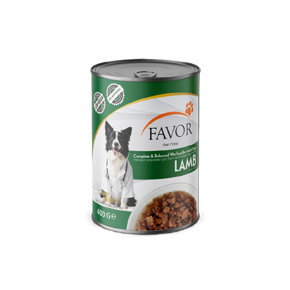 Favor Kuzulu Yetişkin Köpek Maması Konservesi 400Gr