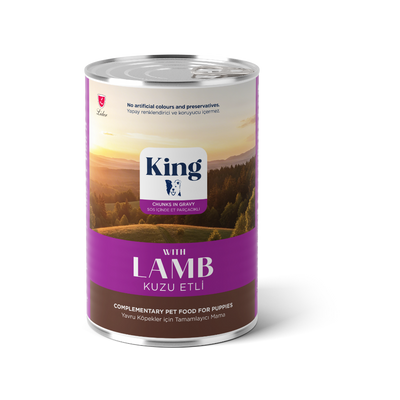King Sos İçinde Et Parçacıklı Kuzu Etli Yavru Köpek Konserve 400gr