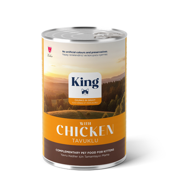 King Sos İçinde Et Parçacıklı Tavuklu Yavru Kedi Konserve 400 Gr