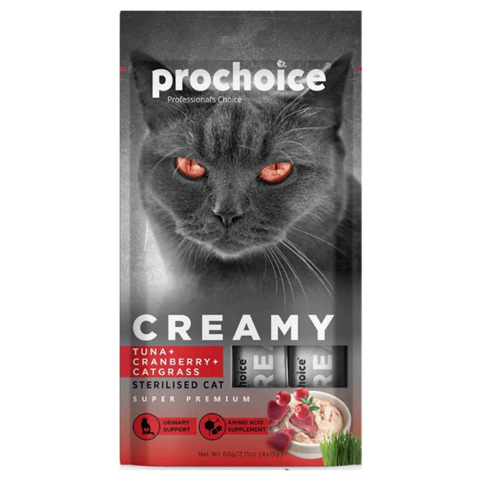 PROCHOICE Creamy Ton Balıklı Ve Kızılcıklı Kediler İçin Krema Kedi Ödül Maması 5X14Gr
