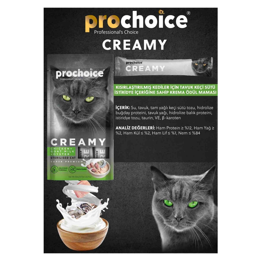 PROCHOICE Creamy Tavuklu ve Keçi Sütlü Krema Kedi Ödül Maması 5x14gr