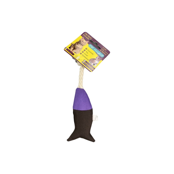 Pet Comfort İpli Balık Su Geçirmez Kedi Oyuncağı Kahve-Mor Ø6cm, 24cm