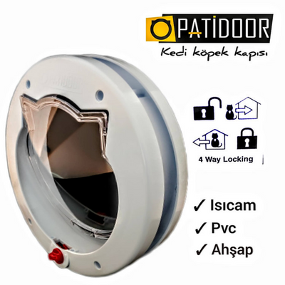 Patidoor Kedi Köpek Kapısı, 4 Yönlü Kilit Sistemli Beyaz