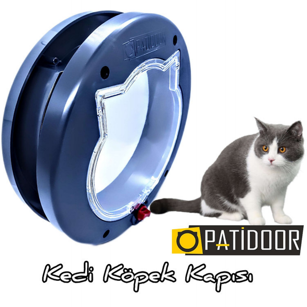 Patidoor Kedi Köpek Kapısı, 4 Yönlü Kilit Sistemli Antrasit Gri