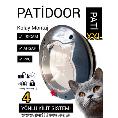 Patidoor Kedi Köpek Kapısı, 4 Yönlü Kilit Sistemli Antrasit Gri