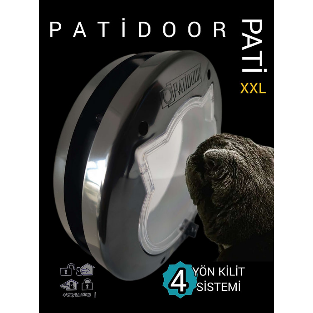 Patidoor Kedi Köpek Kapısı, 4 Yönlü Kilit Sistemli Siyah