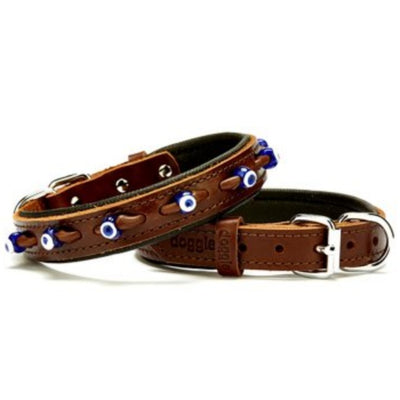 Doggie Konfor Deri Nazar Boncuklu Boyun Tasması Kahve 2X35-40Cm