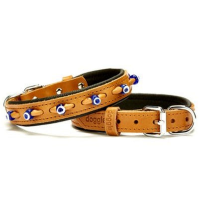 Doggie Konfor Deri Nazar Boncuklu Boyun Tasması Camel 2X35-40Cm