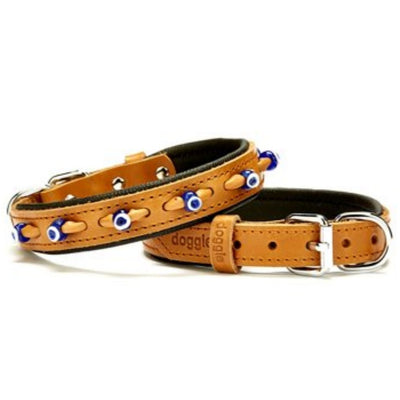 Doggie Konfor Deri Nazar Boncuklu Boyun Tasması Camel 2X30-35Cm