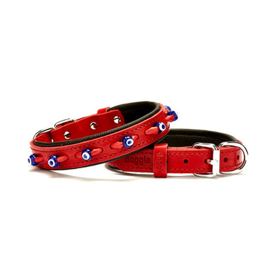 Doggie Konfor Deri Nazar Boncuklu Boyun Tasması Kırmızı 2X30-35Cm