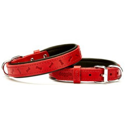 Doggie Konfor Deri Kemik Desenli Boyun Tasması Kırmızı 2X35-40Cm
