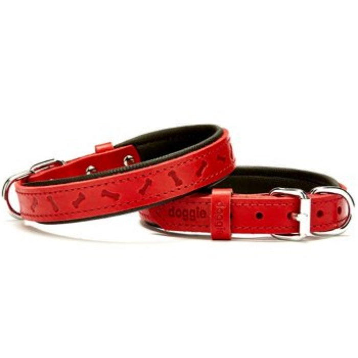 Doggie Konfor Deri Kemik Desenli Boyun Tasması Kırmızı 2X30-35Cm