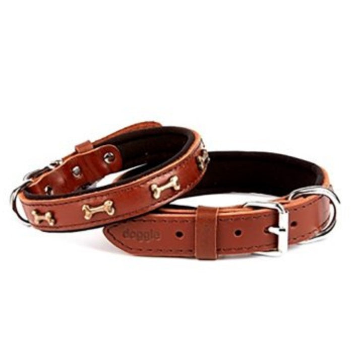 Doggie Konfor Deri Kemik Süslü Boyun Tasması Kahve 2X35-40Cm