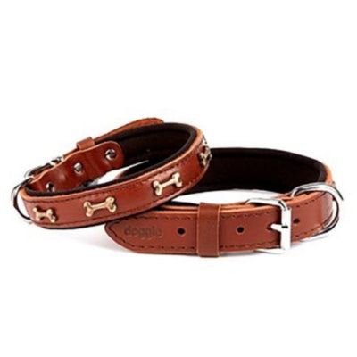 Doggie Konfor Deri Kemik Süslü Boyun Tasması Kahve 2X30-35Cm