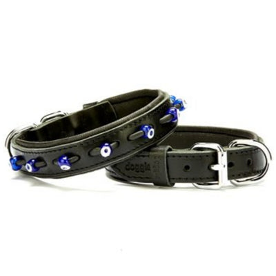 Doggie Konfor Deri Nazar Boncuklu Boyun Tasması Siyah 2,5X37-45Cm