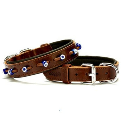Doggie Konfor Deri Nazar Boncuklu Boyun Tasması Kahve 2,5X37-45Cm