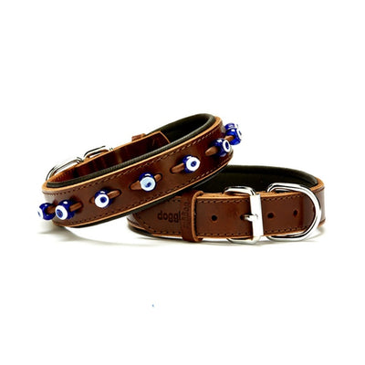 Doggie Konfor Deri Nazar Boncuklu Boyun Tasması Kahve 3X42-50Cm