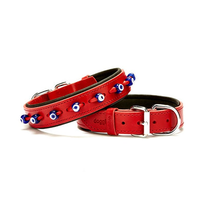 Doggie Konfor Deri Nazar Boncuklu Boyun Tasması Kırmızı 3X42-50Cm