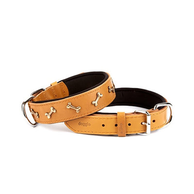 Doggie Konfor Deri Kemik Süslü Boyun Tasması Camel 3X42-50Cm