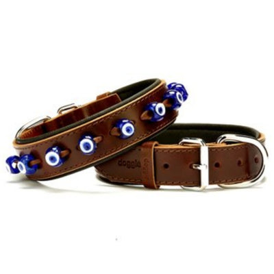 Doggie Konfor Deri Nazar Boncuklu Boyun Tasması Kahve 3,5X47-55Cm