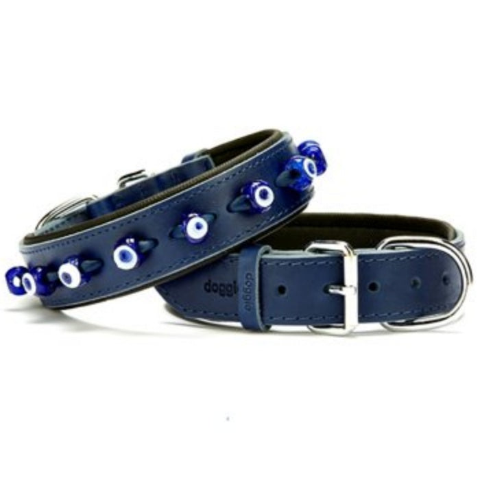 Doggie Konfor Deri Nazar Boncuklu Boyun Tasması Royalmavi 3,5X47-55Cm